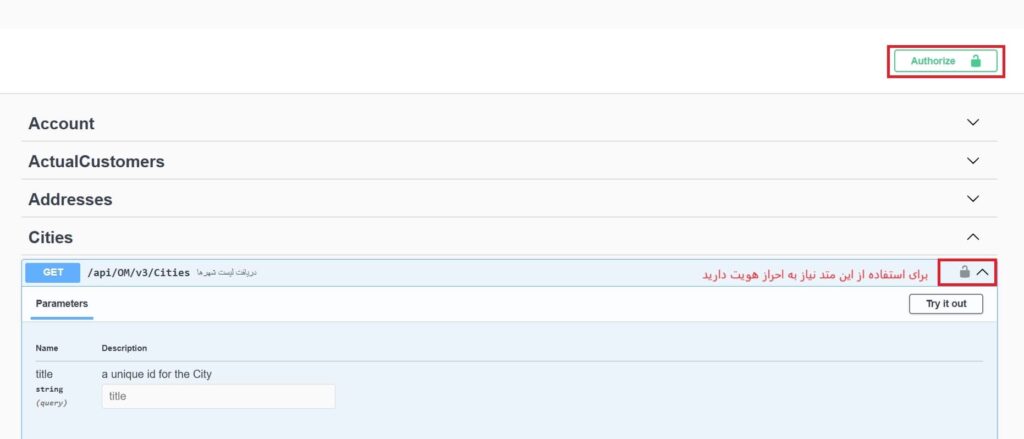 نحوه احراز هویت برای متدهای swagger ای تیپاکس