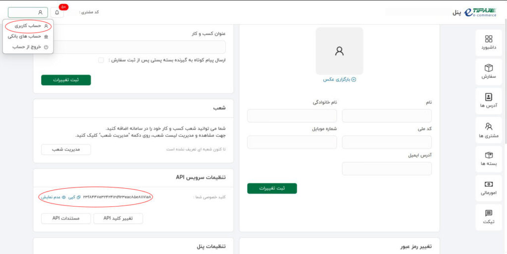 دریافت کلید API از ای‌ تیپاکس